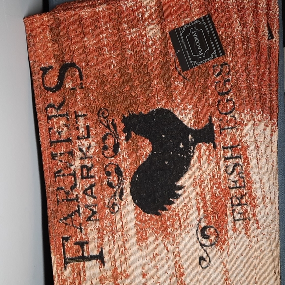 Set 4 Placemats Tablemat Cream Rust Rooster 13" x 19" Washable Farm Fresh Eggs - Picture 1 of 8